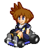 a pixel art of sora from kingdom hearts