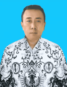 a man in a white shirt with a black and white pattern