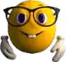 a yellow smiley face wearing glasses and gloves is smiling .