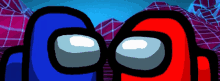 a blue and a red among us character looking at each other