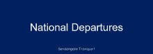 a blue background with the words national departures in white letters