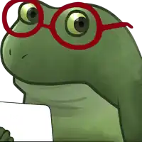 a green frog wearing red glasses is holding a white sign