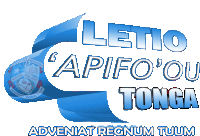 a logo for letio apifo ou tonga with a blue ribbon