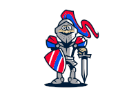 a cartoon of a knight holding a sword and a shield