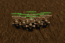 a group of soldiers are standing in the dirt and the name guardsman is on the top left