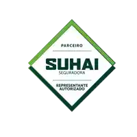 a logo for suhai seguradora has a green diamond shape