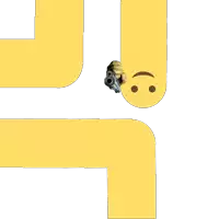 a hand is holding a gun in front of a yellow smiley face