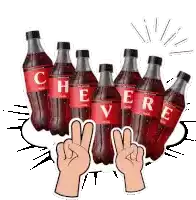 a group of coca cola bottles with the word chevere written on them