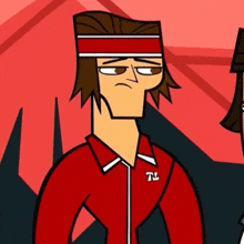 a cartoon character wearing a red jacket with the letter tl on the chest