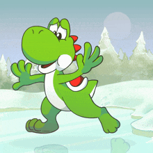 a cartoon drawing of a green and white dinosaur