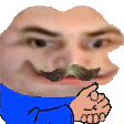 a pixelated image of a man with a mustache and a blue shirt .