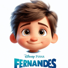 a poster for disney pixar 's fernandes shows a boy with brown hair