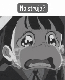 a black and white image of a girl crying with the words no struja below her