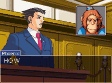 phoenix says how in front of a monkey in a video game