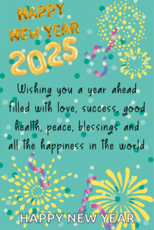 a new year greeting card wishing you a year ahead filled with love success and good health