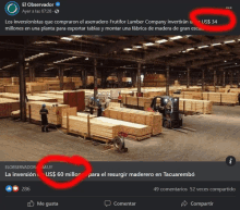 a facebook post shows a large warehouse filled with wooden boards