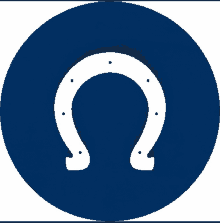 a blue circle with a white horseshoe inside of it