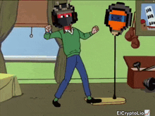 a cartoon of a man dancing in front of a punching bag that says elcryptolio