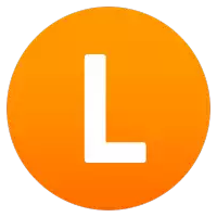 an orange circle with a white letter l in it