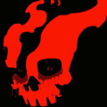 a red skull with green eyes and a black background