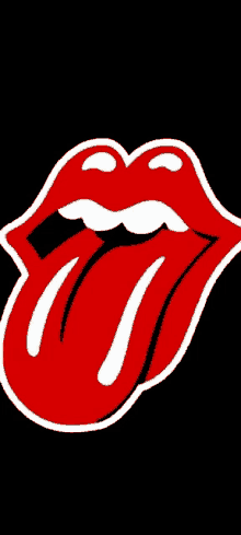 a rolling stones logo with a red tongue sticking out on a black background