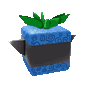 a blue block with a green plant in it .