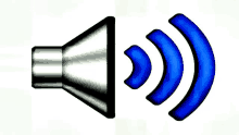 a cartoon drawing of a speaker with a blue sound wave coming out of it