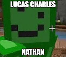 a green minecraft character with the name lucas charles nathan written on it .