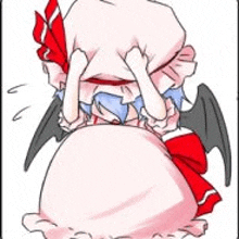 a cartoon of a girl with bat wings covering her face .