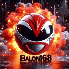 a red and white power ranger with the word balon168 on it