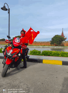 redmi note 9 pro 64mp quad camera shows a man holding a red flag