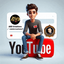 a cartoon character is sitting on a youtube sign