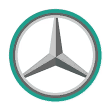 a mercedes logo is shown in a green circle on a white background