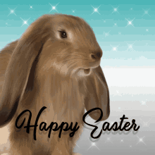 a picture of a rabbit with the words happy easter written below it