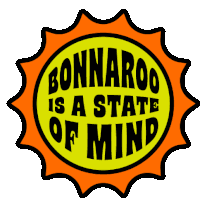 a yellow and orange sticker that says bonnaroo is a state of mind on it