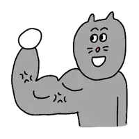 a cartoon cat is flexing his muscles and making a face .