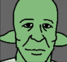 a close up of a cartoon character 's face with a bald head and ears .