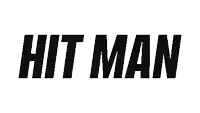 the word hit man is on a white background .