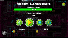 a screenshot of a game called windy landscape with a green bar that says normal mode