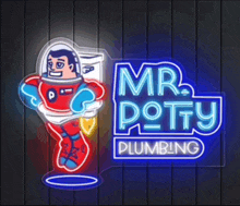 a neon sign for mr. potty plumbing