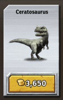 a picture of a ceratosaurus with a price of 3,650 dollars