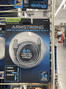 a package of armstrong usb to micro usb braided cable for $ 6.99