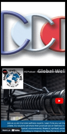 a picture of a microphone next to a logo for global well