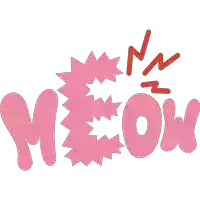 a pink meow logo with a red n on top of it