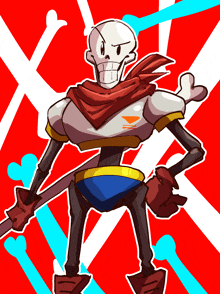 a drawing of papyrus holding a sword and a scarf