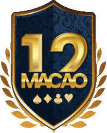 a blue and gold shield with the words `` 12 macao '' on it .