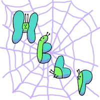 a drawing of butterflies on a spider web