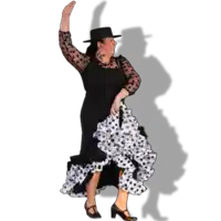 a woman in a black and white dress is dancing