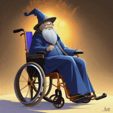 a cartoon of a wizard in a wheelchair with the year 2018 on the bottom