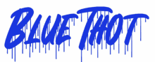 a blue logo that says blue thot on a white background